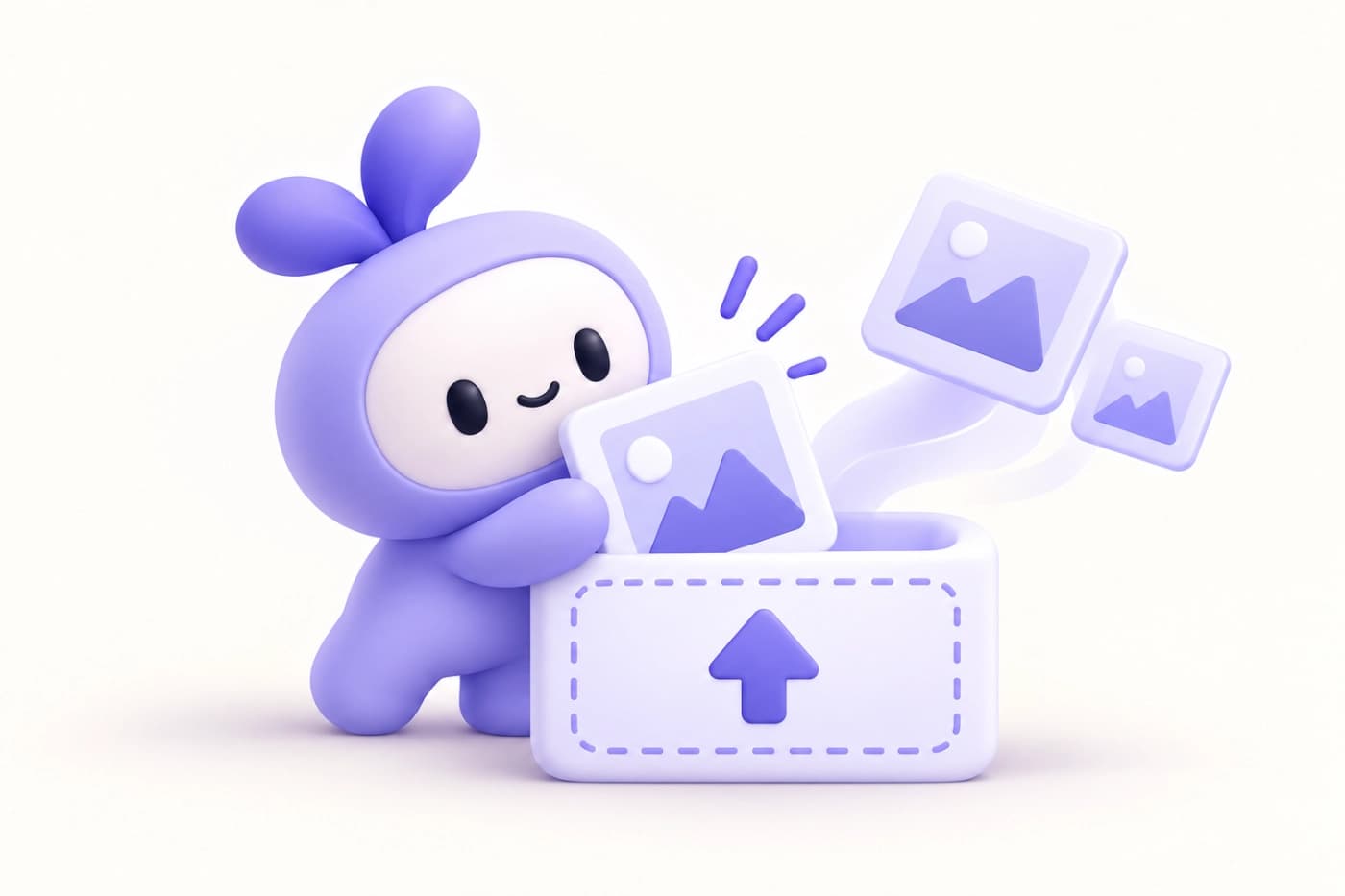 Mascot uploading a collection of image files